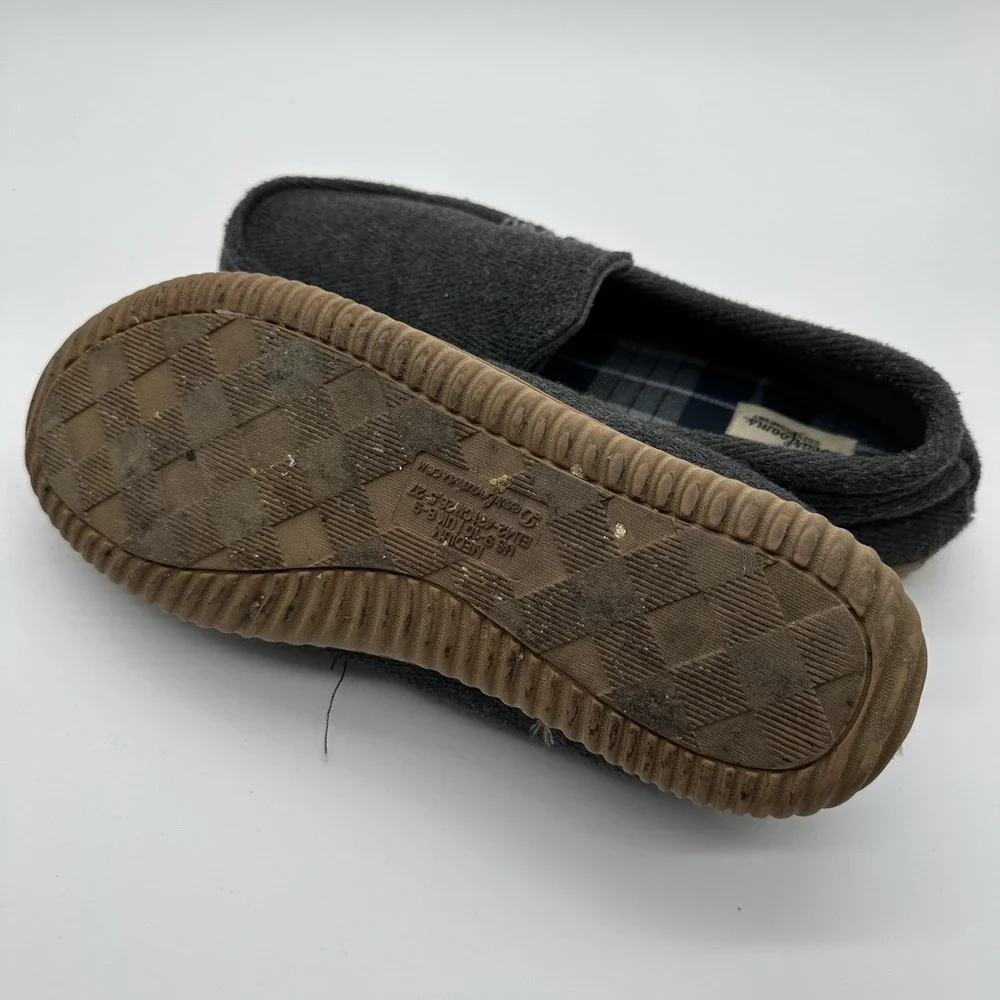 Dearfoams Slippers Mens 9-10 Gray Cozy Comfort Moccasin Plaid Lined Slip On